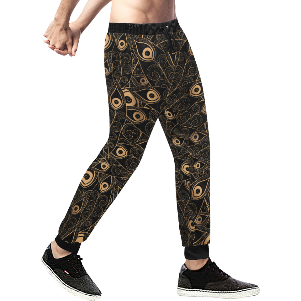 Gold peacock feather pattern Unisex Casual Sweatpants