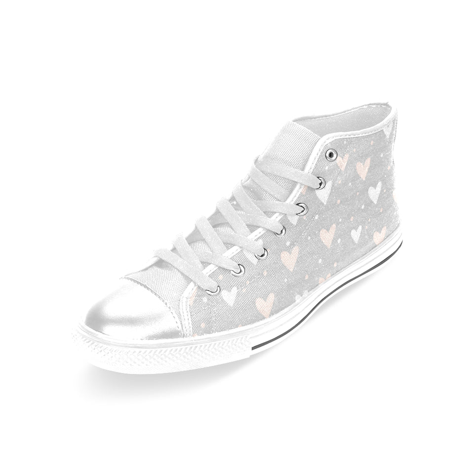 Heart pattern gray background Women's High Top Canvas Shoes White