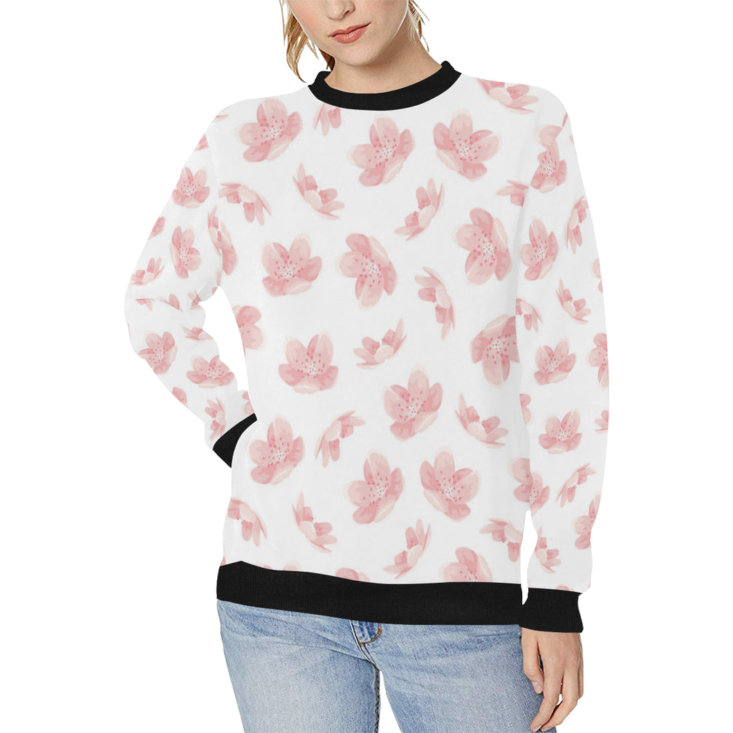 Pink sakura cherry blossom pattern Women's Crew Neck Sweatshirt