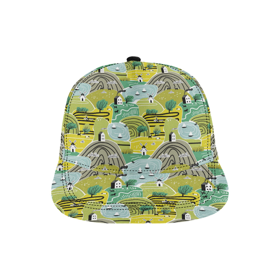 Hand drawn windmill pattern All Over Print Snapback Cap