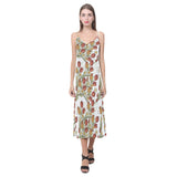 Red tulips and daffodils pattern V-Neck Open Fork Long Dress