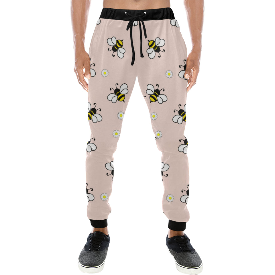 Cute bee flower pattern pink background Unisex Casual Sweatpants