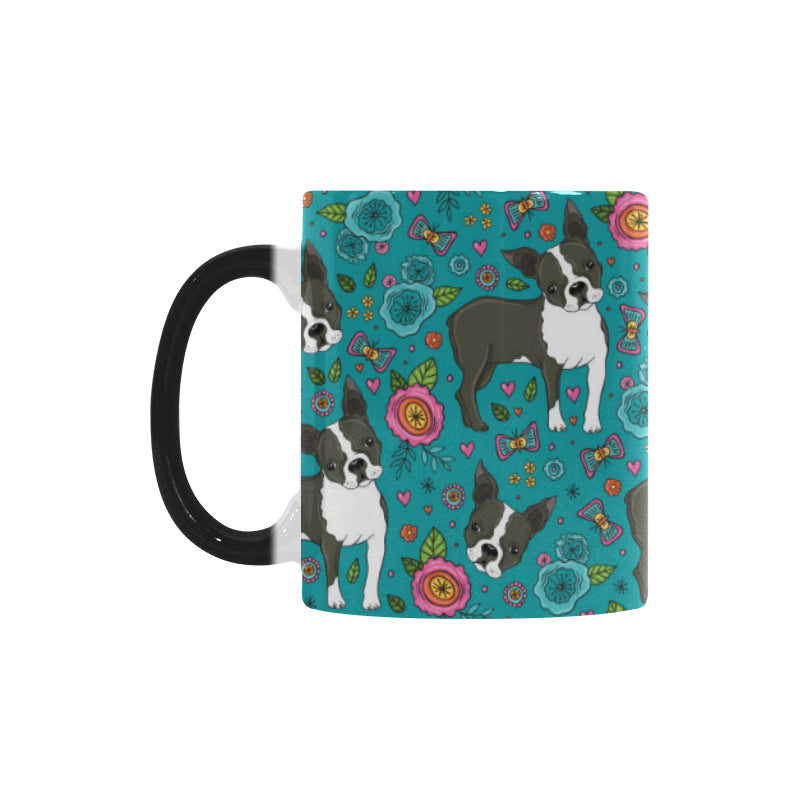 Boston terrier beautiful flower pattern Morphing Mug Heat Changing Mug