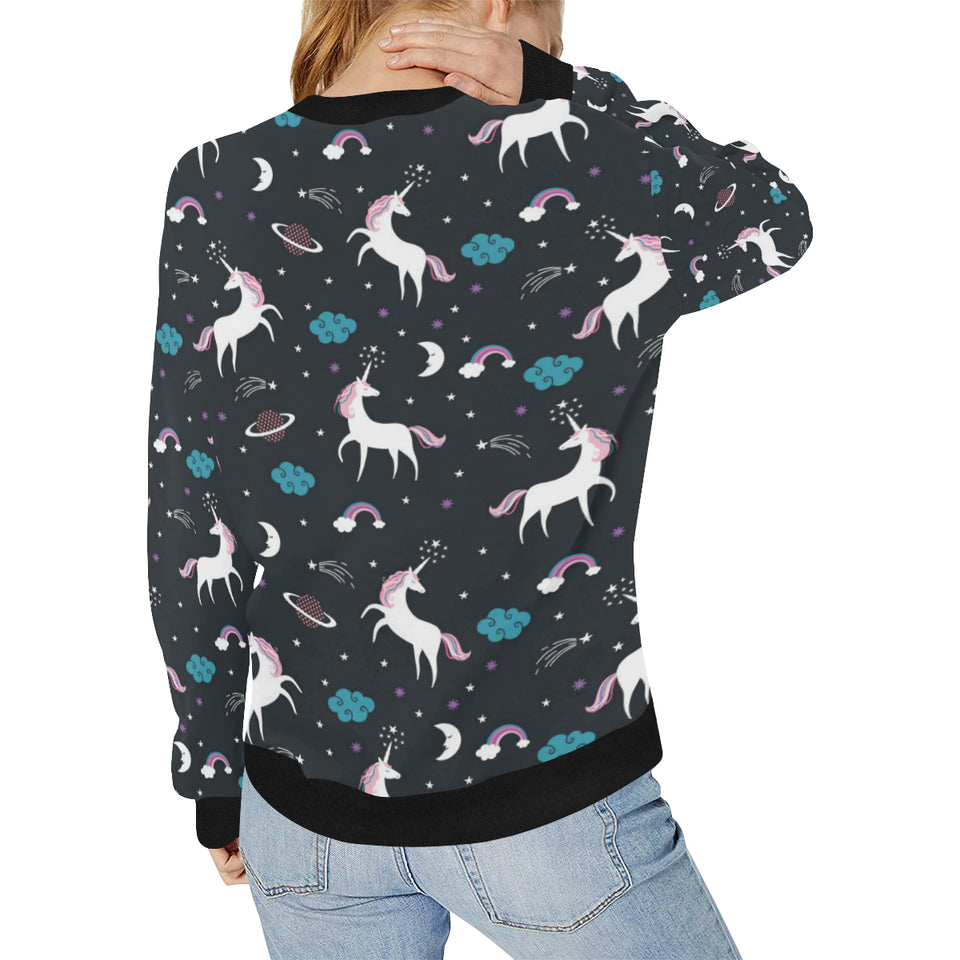 unicorn rainbows moon clound star pattern Women's Crew Neck Sweatshirt