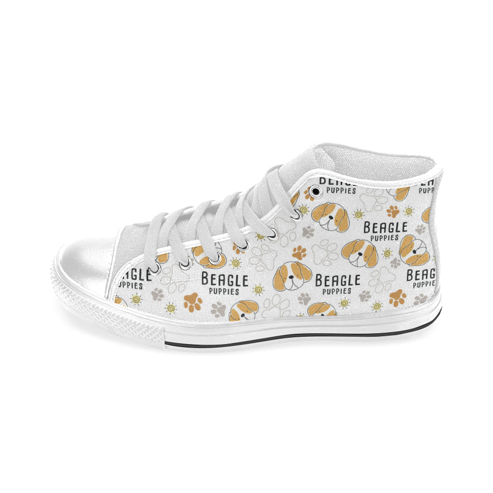 Cute beagle dog pattern background Men's High Top Canvas Shoes White