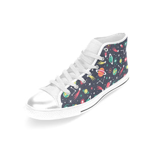 colorful space pattern planet star Women's High Top Canvas Shoes White