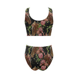 Horse head wild roses pattern Chest Bowknot High Waisted Bikini Swimsuit