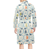 apples leaves pattern Men's Long Sleeve Belted Night Robe