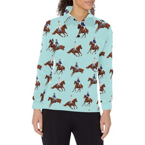 Horses running horses rider pattern Women's Long Sleeve Polo Shirt
