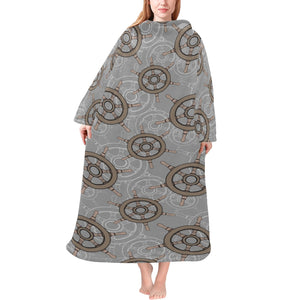 nautical wood steering wheel pattern Blanket Robe with Sleeves