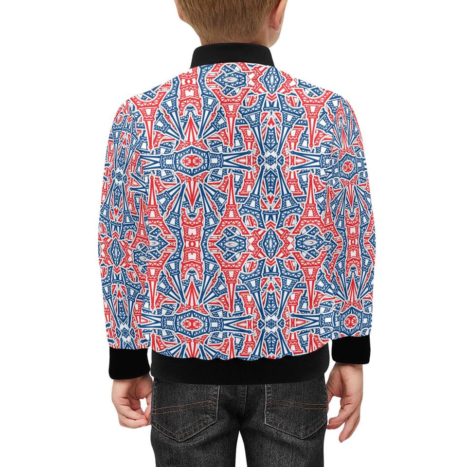 Blue Red Eiffel Tower Pattern Print Design 02 Kids' Boys' Girls' Bomber Jacket