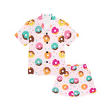 Donut pattern glaze pink background Kids' Boys' Girls' V-Neck Short Pajama Set