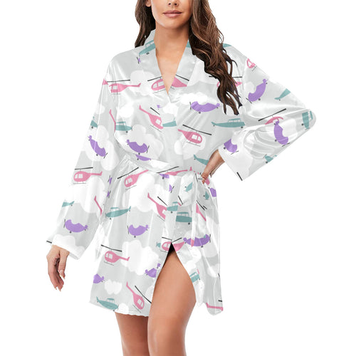 Helicopter plane pattern Women's Long Sleeve Belted Night Robe