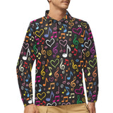 Music Notes Pattern Print Design 02 Men's Long Sleeve Polo Shirt