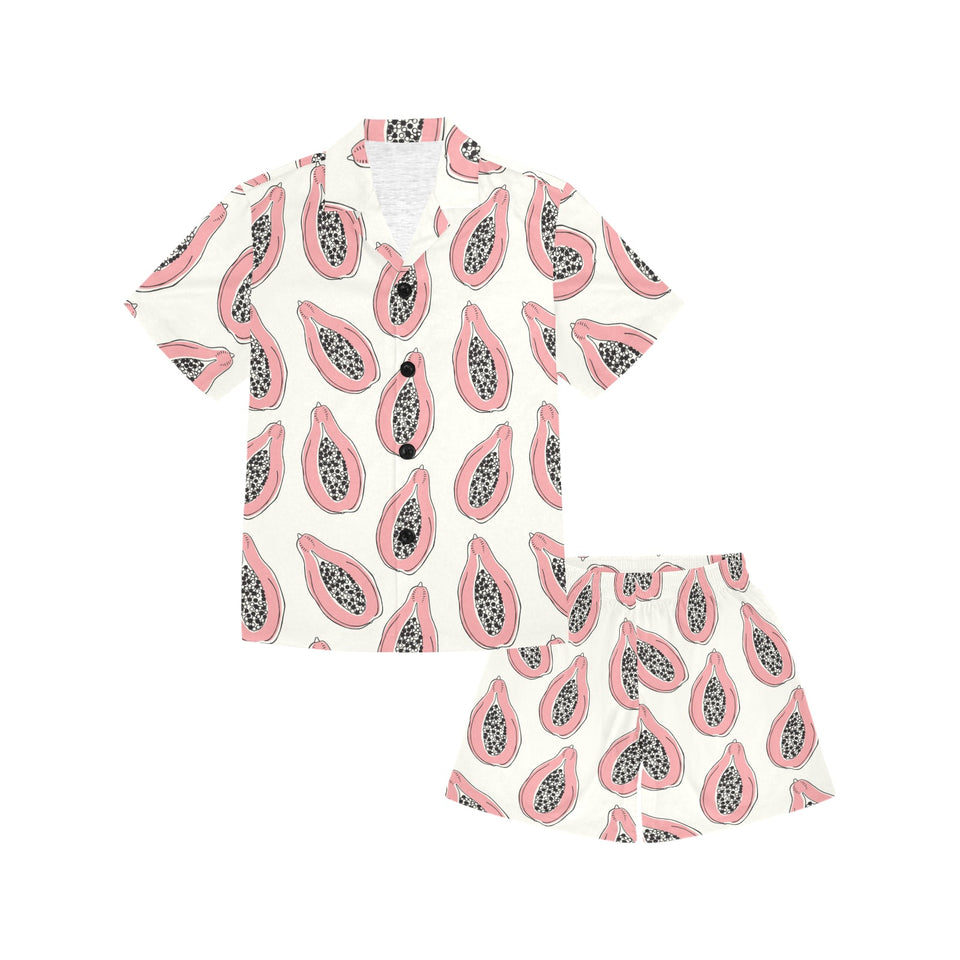 papaya pattern Kids' Boys' Girls' V-Neck Short Pajama Set