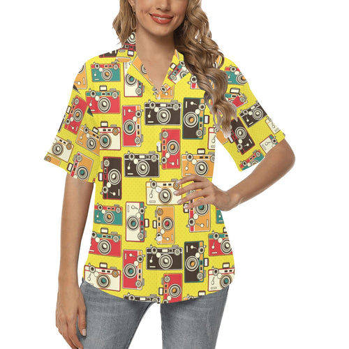 Camera Pattern Print Design 02 Women's All Over Print Hawaiian Shirt