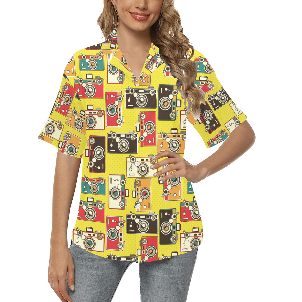Camera Pattern Print Design 02 Women's All Over Print Hawaiian Shirt