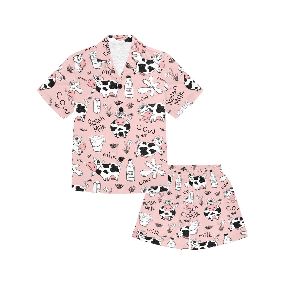 Cows milk product pink background Kids' Boys' Girls' V-Neck Short Pajama Set