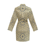 arabic star gold pattern Women's Long Sleeve Belted Night Robe