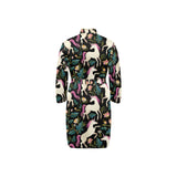 Unicorns forest background Men's Long Sleeve Belted Night Robe