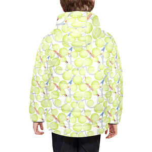 Tennis Pattern Print Design 01 Kids' Boys' Girls' Padded Hooded Jacket