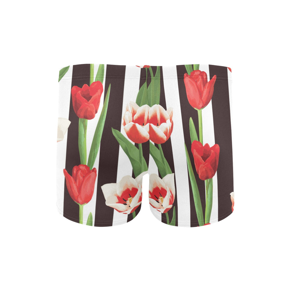red and white tulips pattern Men's Swimming Trunks