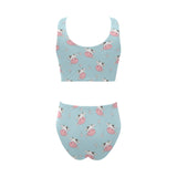 Cute cow flower pattern Chest Bowknot High Waisted Bikini Swimsuit