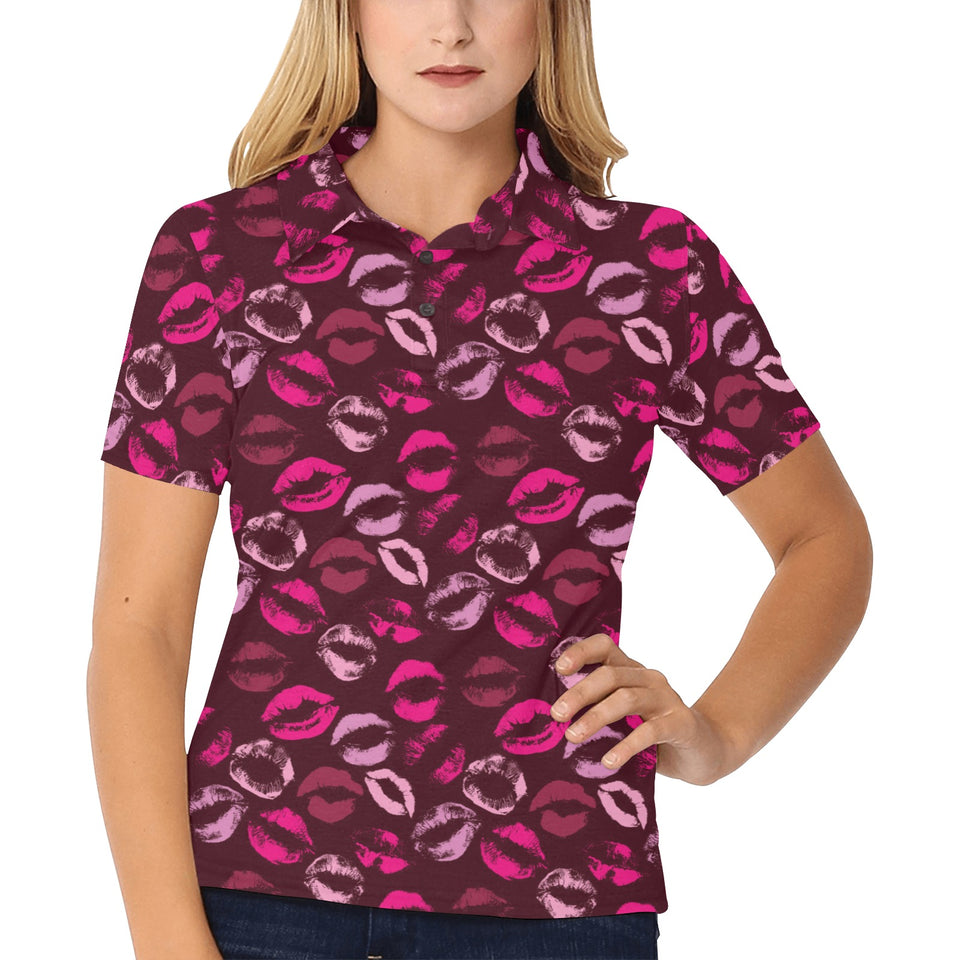 Lips Pattern Print Design 03 Women's All Over Print Polo Shirt