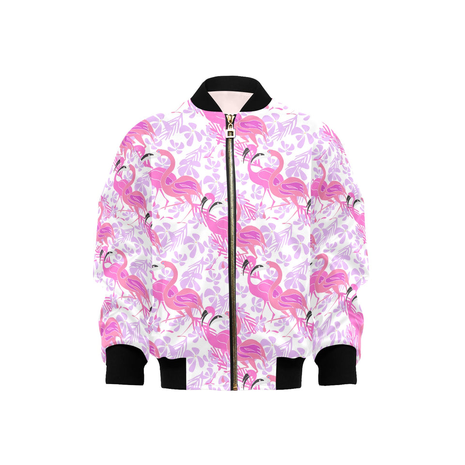 Pink flamingo flower pattern Kids' Boys' Girls' Bomber Jacket