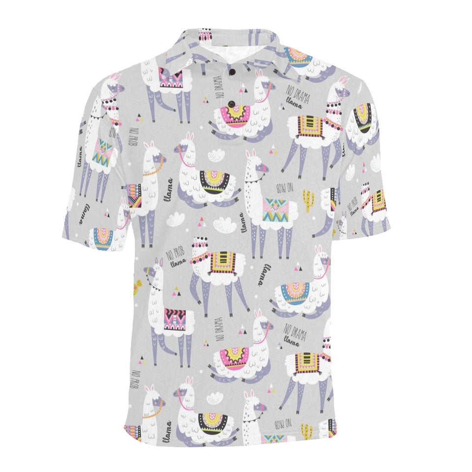 Cute Llama Alpaca pattern Men's All Over Print Polo Shirt