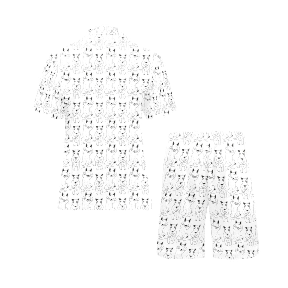 Bull Terrier Pattern Print Design 02 Men's V-Neck Short Pajama Set