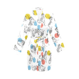Siberian husky and colorful circle pattern Women's Long Sleeve Belted Night Robe