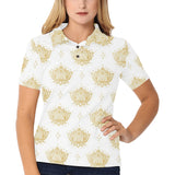 Gold Ornamental lotue waterlily symbol pattern Women's All Over Print Polo Shirt