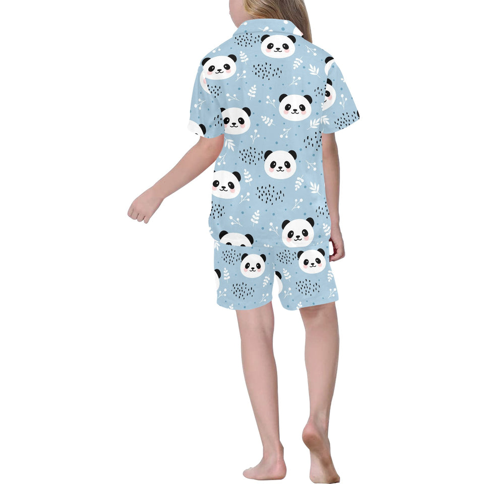 Cute panda pattern Kids' Boys' Girls' V-Neck Short Pajama Set