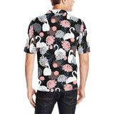 white swan blooming flower pattern Men's All Over Print Polo Shirt