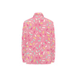 Pink donut glaze candy pattern Women's Long Sleeve Polo Shirt