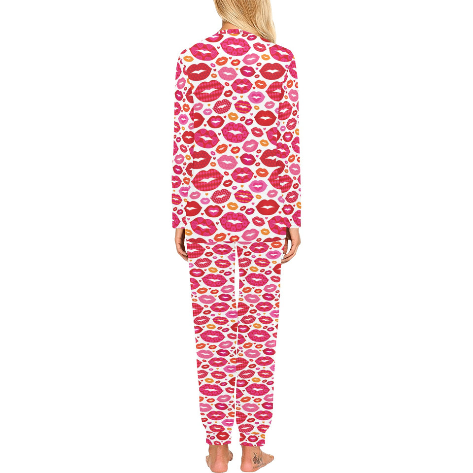 Lips Pattern Print Design 01 Women's All Over Print Pajama Set