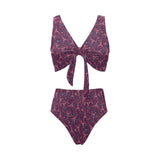 Eiffel Tower Heart Pattern Print Design 04 Chest Bowknot High Waisted Bikini Swimsuit