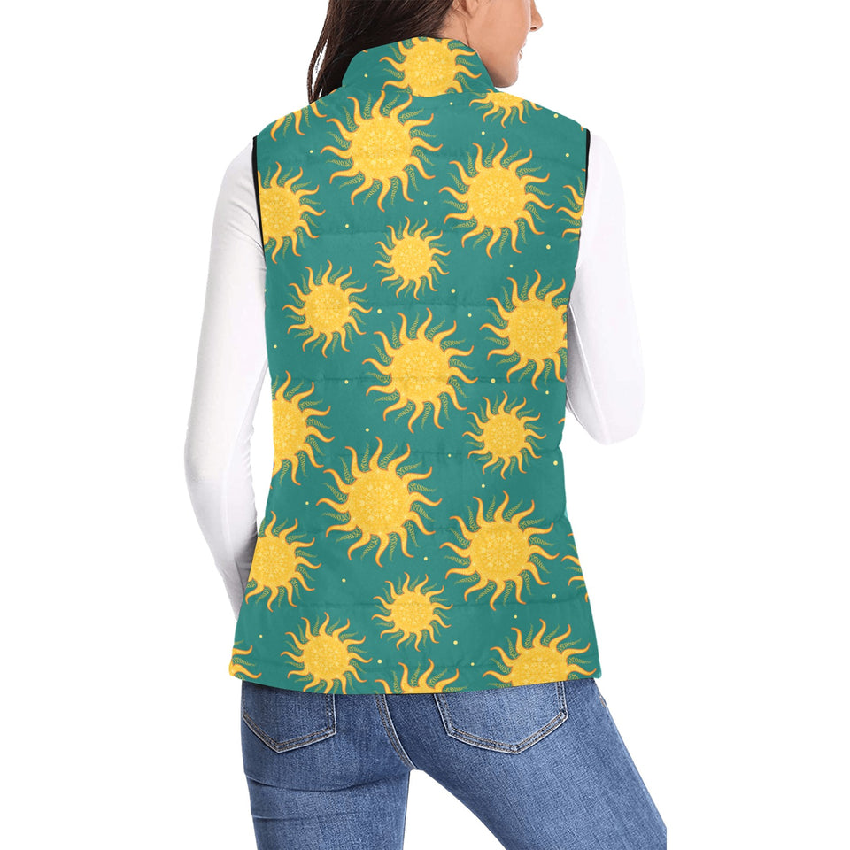 Sun green background Women's Padded Vest