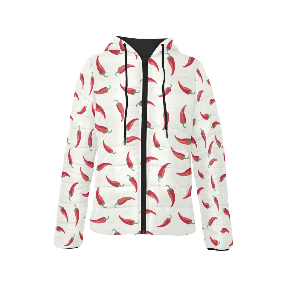 Chili peppers pattern Women's Padded Hooded Jacket