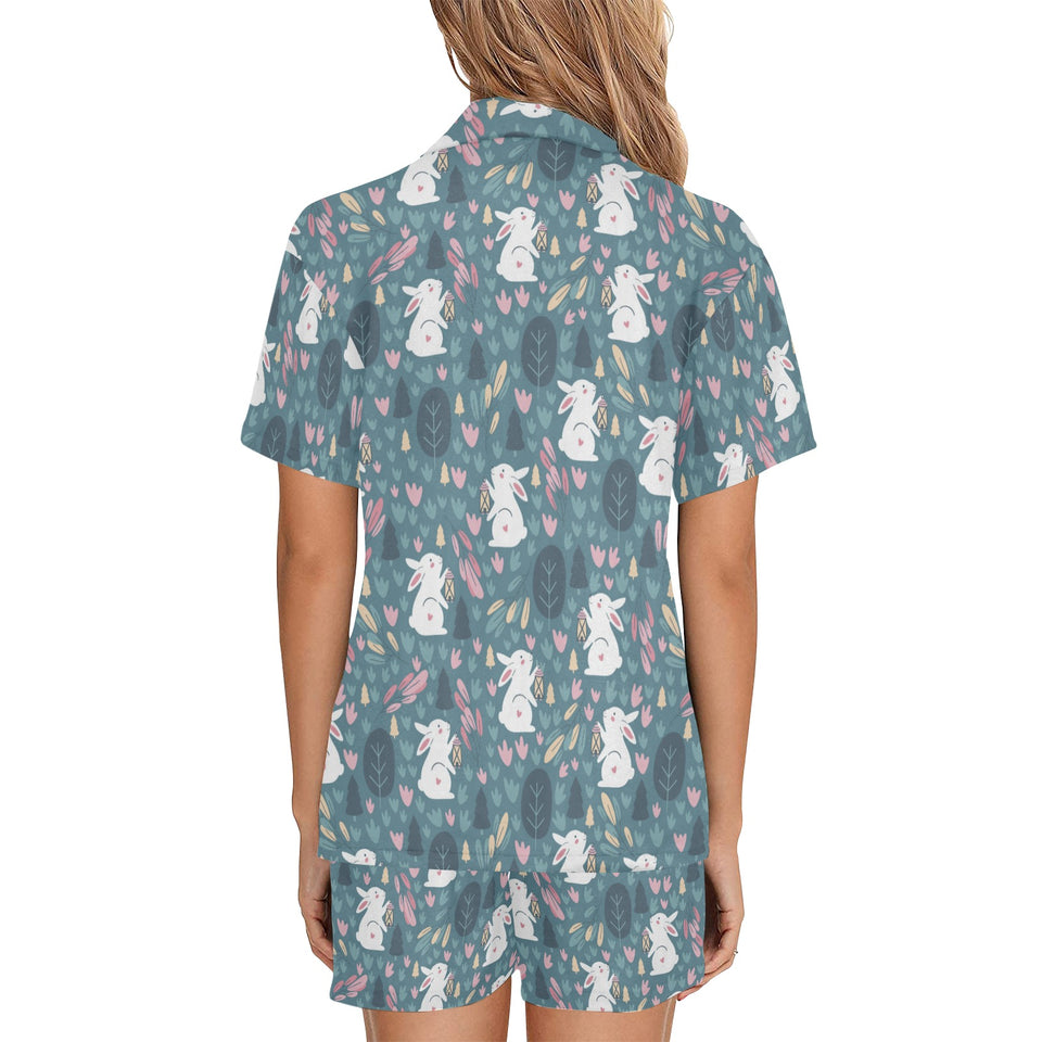 Cute rabbit pattern Women's V-Neck Short Pajama Set