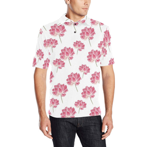 Pink lotus waterlily pattern Men's All Over Print Polo Shirt