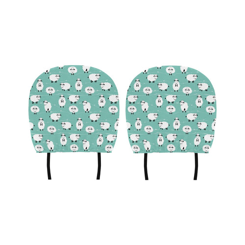 Cute sheep green background Car Headrest Cover