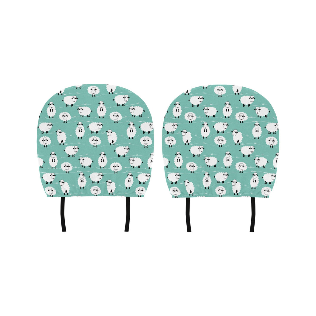 Cute sheep green background Car Headrest Cover