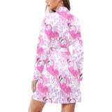 Pink flamingo flower pattern Women's Long Sleeve Belted Night Robe