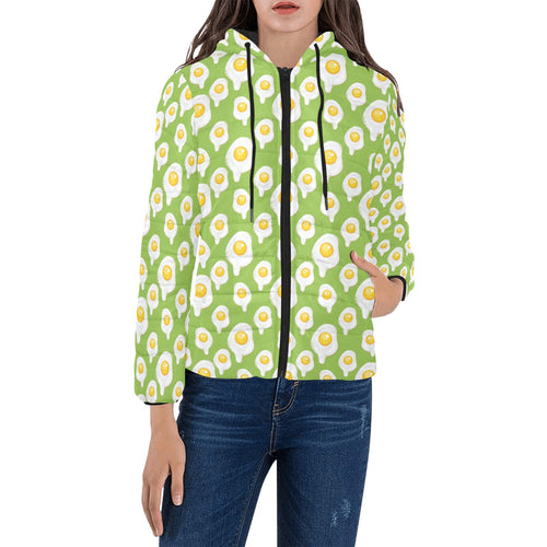 Fried Eggs Pattern Print Design 01 Women's Padded Hooded Jacket