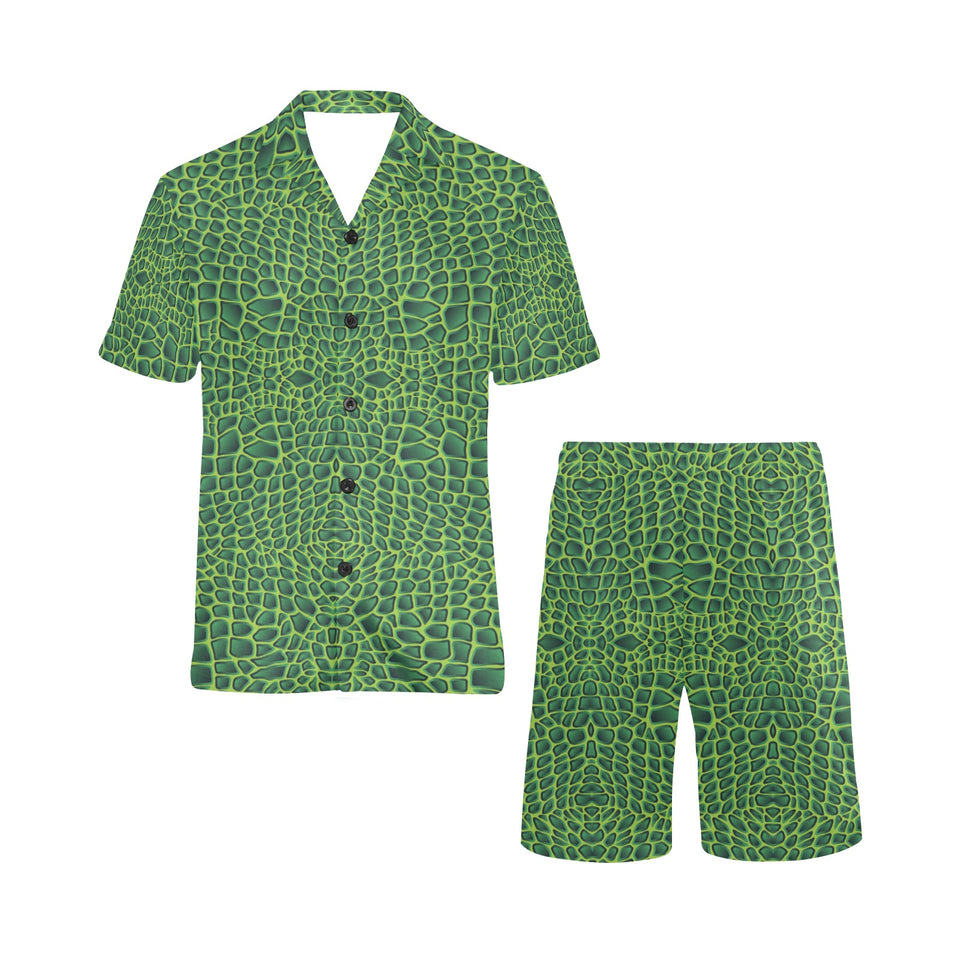 Crocodile Skin Printed Men's V-Neck Short Pajama Set