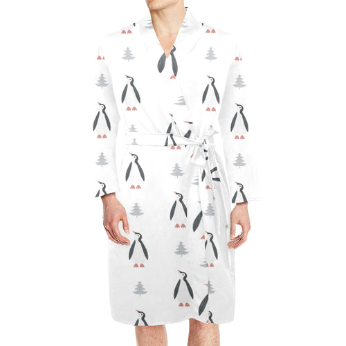 Penguin pattern Men's Long Sleeve Belted Night Robe
