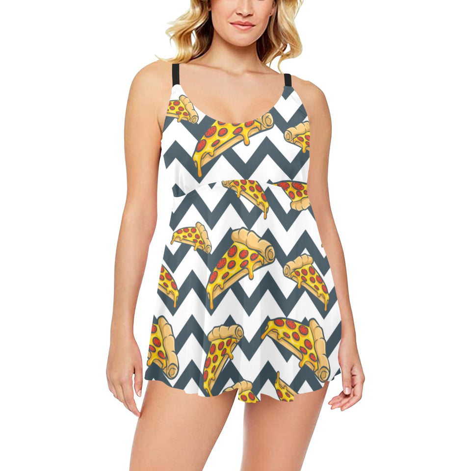 Pizza design pattern Chest Sexy Pleated Two Piece Swim Dress