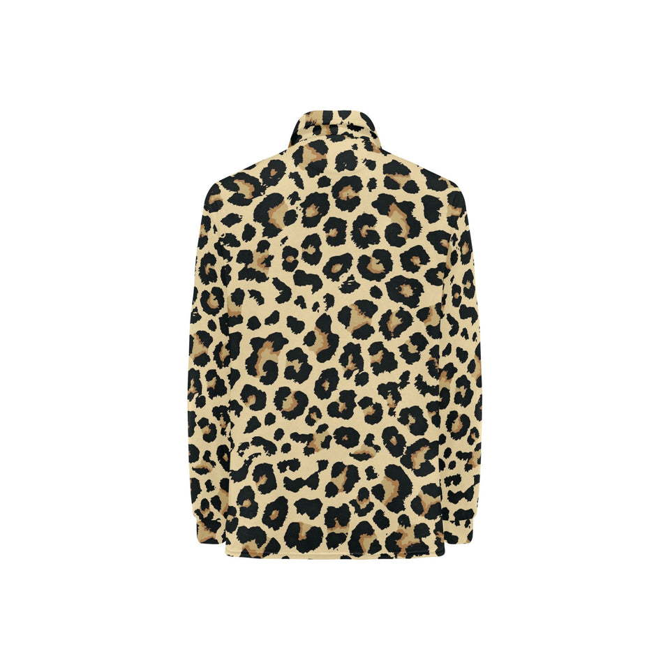 Leopard print design pattern Women's Long Sleeve Polo Shirt
